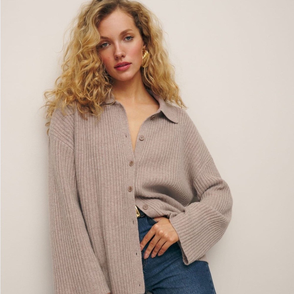 Reformation Fantino Collared Cardigan XS Oatmeal